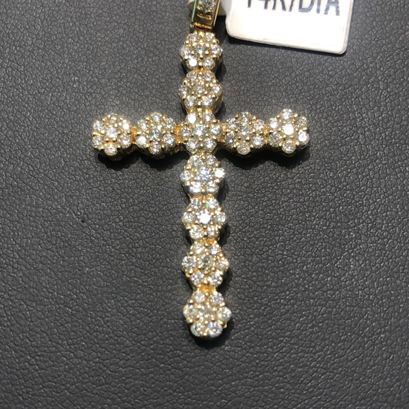 14k yellow gold diamond cross - Picture 3 of 8